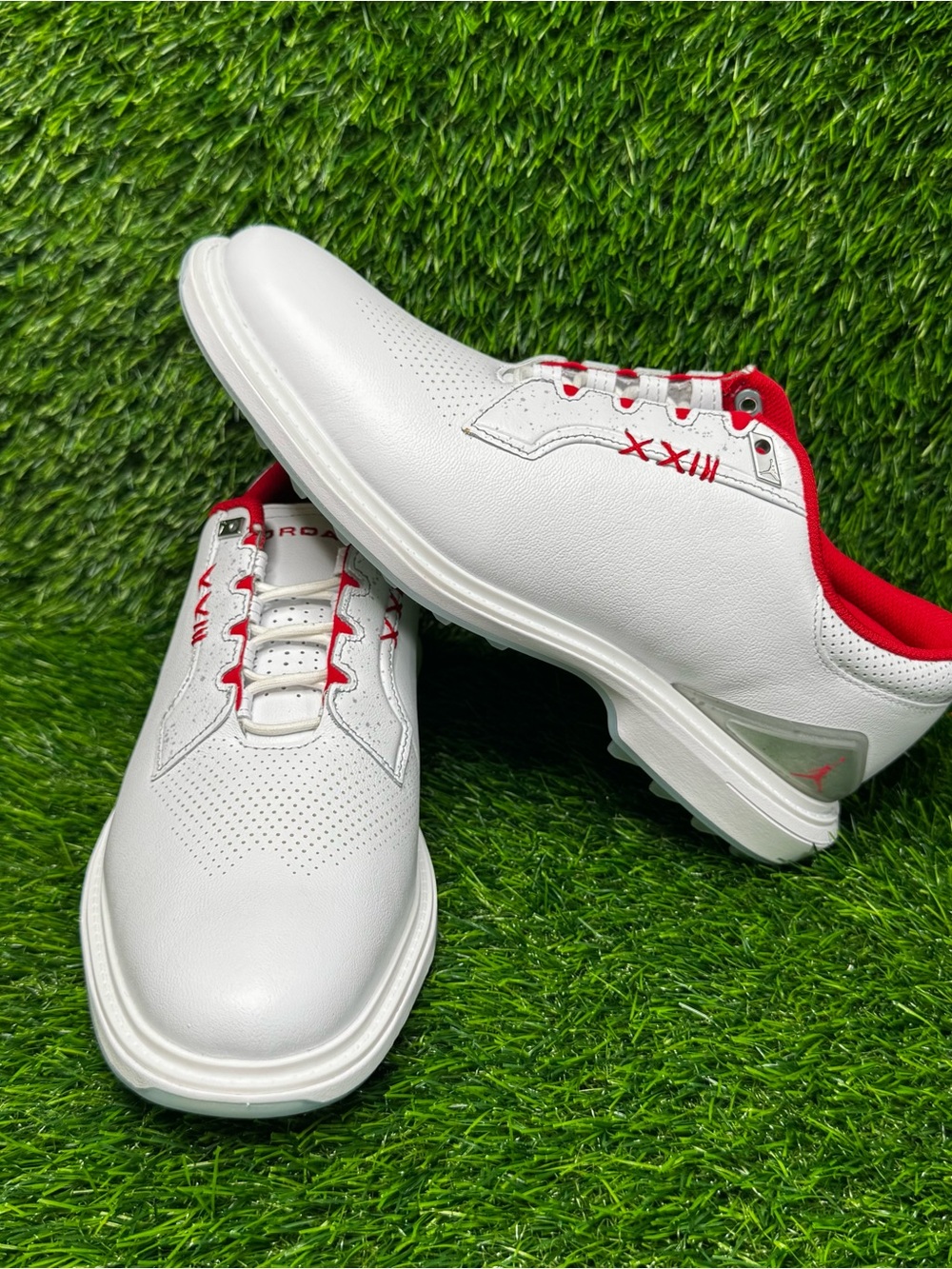 Size 8.5 - Mens Nike Air Jordan ADG 5 White Fire Red Spikeless Golf - FQ6642-101